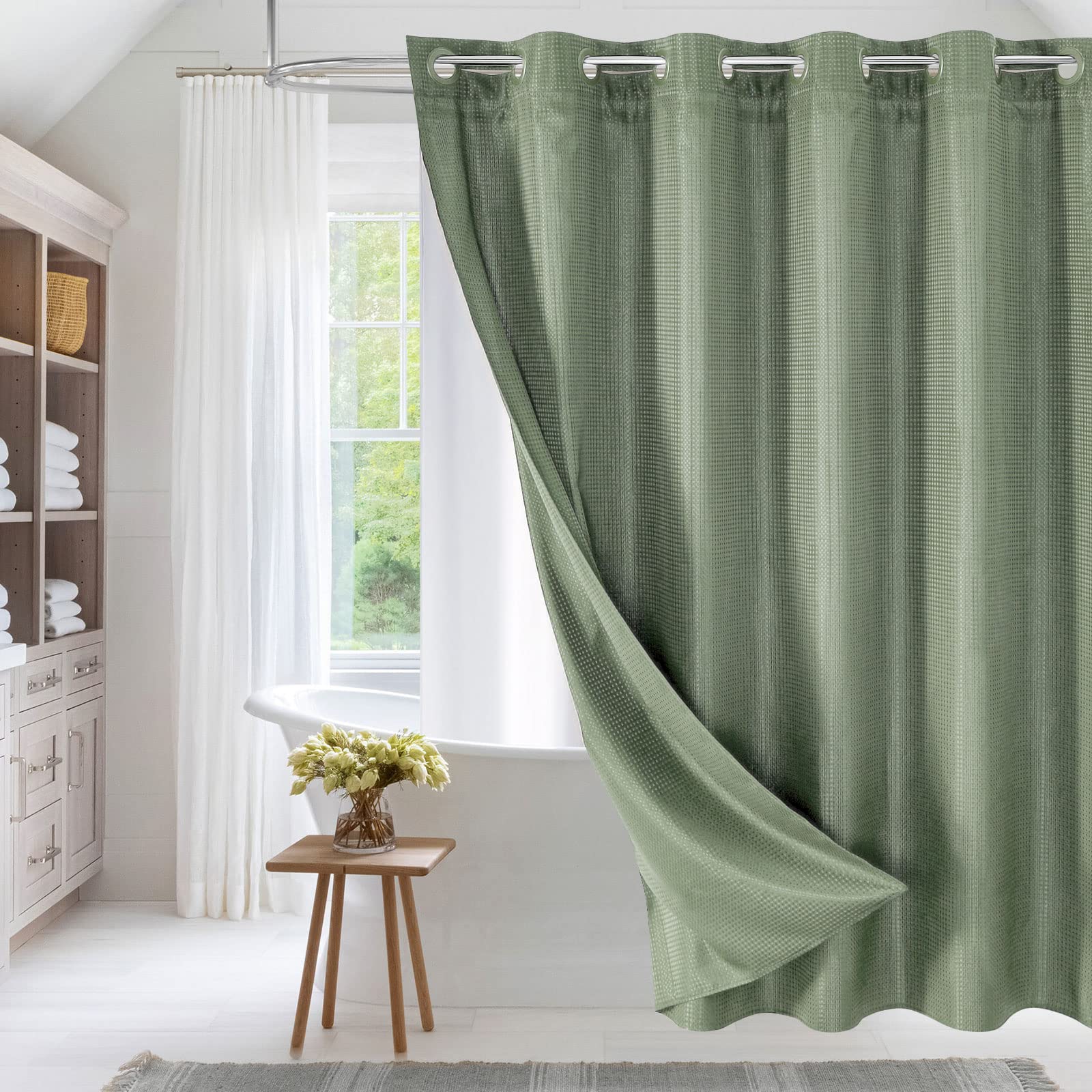 Amazon.com: MitoVilla No Hooks Required Sage Green Waffle Shower